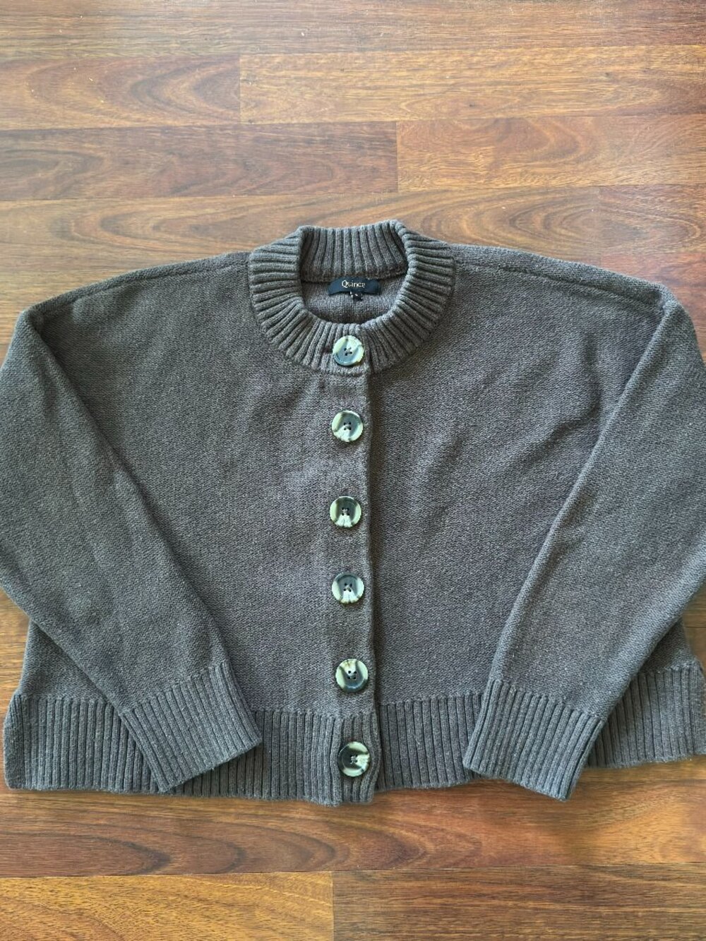 Quince Cardigan Sweater Womens Small Brown Organic Cotton Boxy Cropped Top